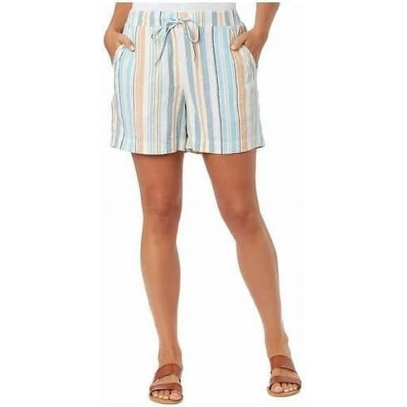 Briggs Women's Lightweight Linen Blend Drawstring Tie Casual Pull-On Shorts-Blue / XXL