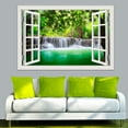 thumbnail image 2 of Vinyl Decal Waterfall Tree Fake Window Wall Poster Green Tree Lake Wall Sticker Wallpaper Peel and Stick for Kitchen Living Room Decor, 2 of 4