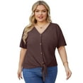 thumbnail image 2 of Cueply Womens Plus Size Tops Short Sleeve V Neck Waffle Knit Tunic Blouse Tie Front Button up T Shirts, 2 of 5