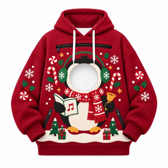 FUYUDY Unisex Pet Carrier Sweatshirt Christmas Pet Carrying Hoodie Long Sleeve Pullover With Zipper Pockets For Cats and Dogs
