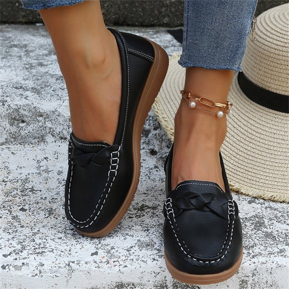 Bmisegm Ladies Fashion Multi-color Leather Shoes Soft Sole Pump Flat Casual ShoesCasual Shoes for Women Black 37