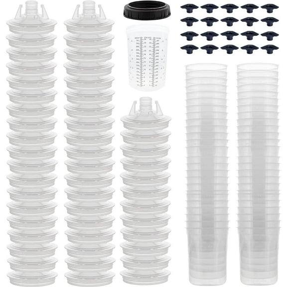 Disposable 27 Ounce (800ml) Paint Spray Gun Cups Liners and Lid System, 50 Pack 125 MIC Kit Quantity: 1 box of DPC Cups - 25985
