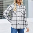thumbnail image 6 of Otntypg Womens Plus Size Flannel Plaid Shirts Roll Up Long Sleeve Casual Collared Button Down Shacket Jacket Shirt Loose Blouse Top with Pockets White S, 6 of 8