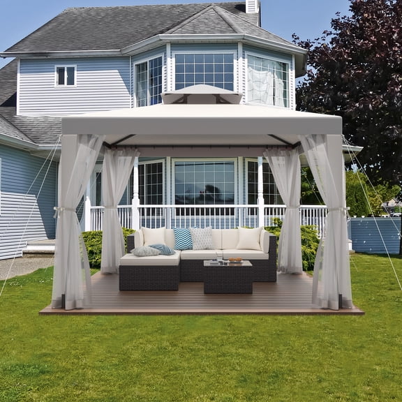 10'x10' Mosquito Netting Patio Gazebo Tent Outdoor Canopy Shelter For Garden,Grey