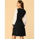 thumbnail image 5 of Vestido Corto De Manga Larga Con Cuello En Contraste Para Mujer Negro M, 5 of 6