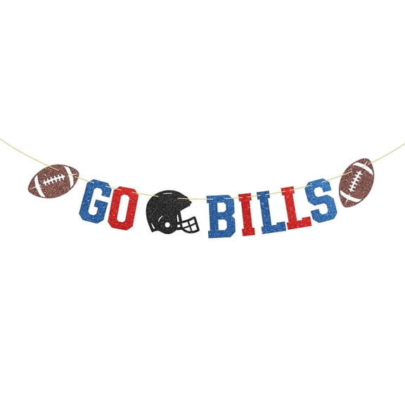 Go Bills Banner - Football Party Sign, Footballs Game Day Decor, Funny Football Game Day Party Decorations Red Blue Glitter