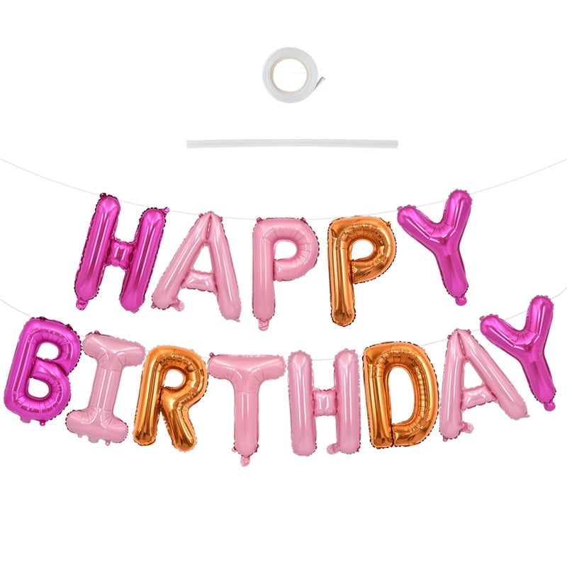 Rose Pink Orange 16 Inch Happy Birthday Balloons Banner Foil Letters Decorations