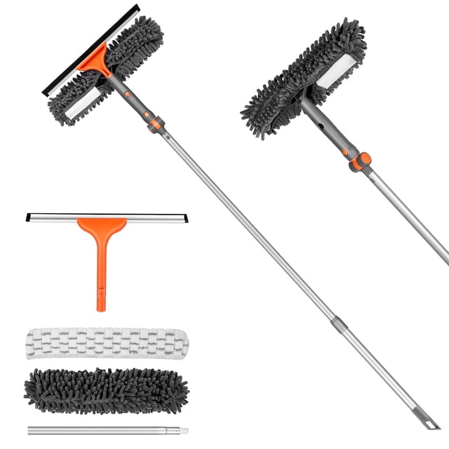 Chabatree Window Squeegee Cleaner Set 2-in-1 with Extendable Pole, Window Cleaning kit with Bendabl