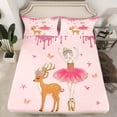 thumbnail image 3 of Homewish Kawaii Ballet Princess Twin Sheet Sets for Kids, Flower Deer Elk Twin Fitted Sheet, Pink Sequin Print Flat Sheet, Luxury Bedroom Decor, 3pcs, 3 of 8