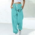 thumbnail image 2 of miqiqism Clearance Womens Valentines Pant Casual High Waisted Sweatpants Cute Heart Trousers Trendy Drawstring Pants Athletic Lightweight Soft Outfits,02_Blue,Small, 2 of 4