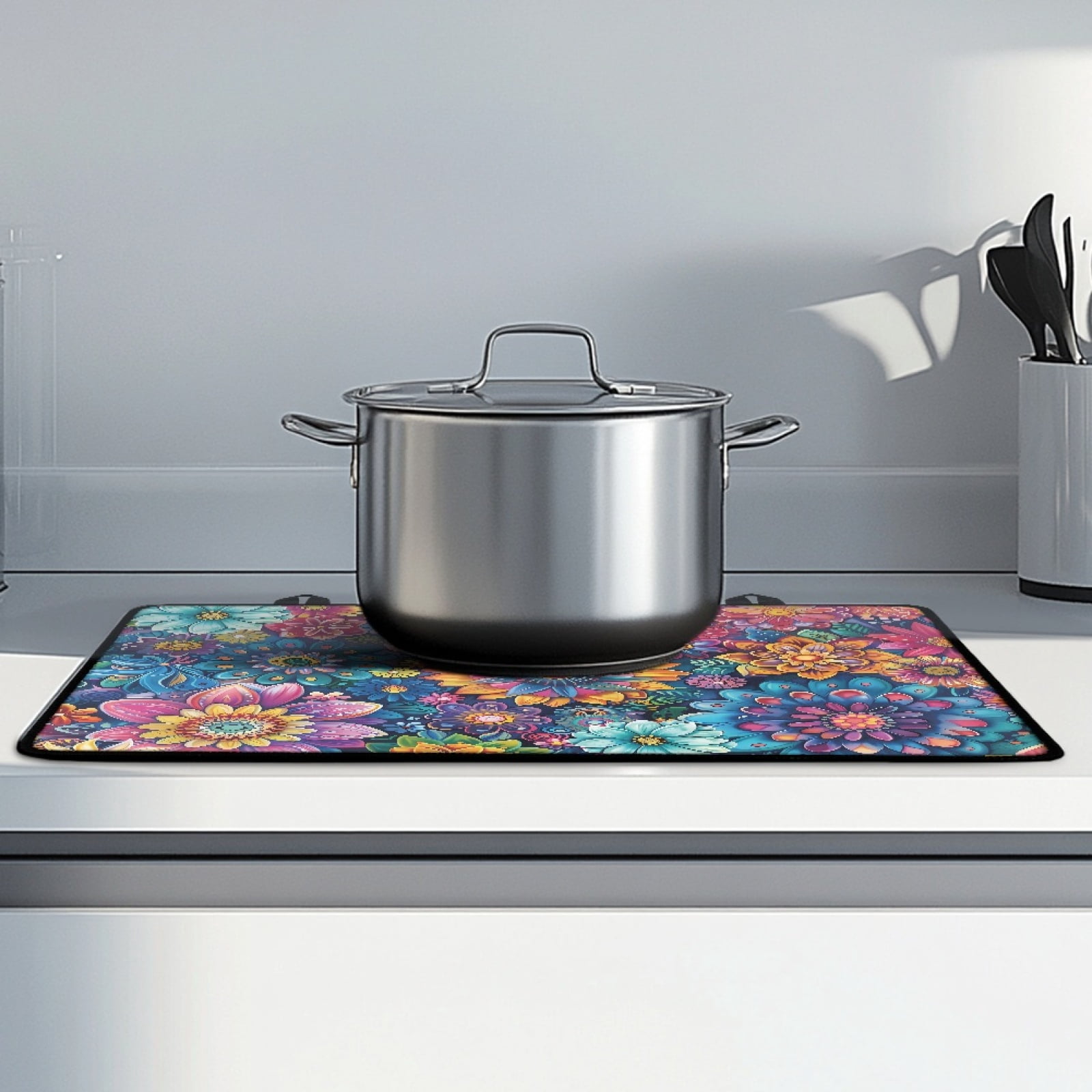 Renewold Stove Cover for Stove Top, Ceramic Stove Top Cover Mat Scratch Resistant Oil Resistant Stovetop Cover Oven Mat Protector for Kitchen Decor, Bohemian Flower Dark Blue