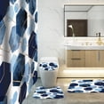 thumbnail image 2 of 4 Pcs Shower Curtain Sets Non-Slip Rugs Bath Mat Toilet Cover U Shaped Mat Print Shower Curtain with 12 Hooks Blue hexagon Bathroom Set, 2 of 9