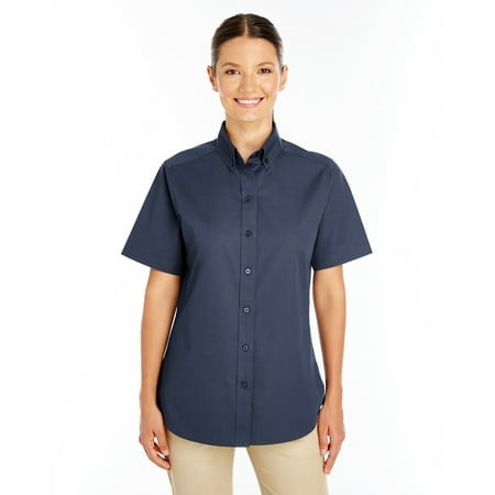 Harriton Chemise à Manches Courtes en Sergé 100 % Coton pour Femmes avec TéflonTM