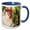 Blue/White, variant on 3drose, White Leghorn Rooster Eating an Ear of Corn from a Garden., 11oz Two-tone Yellow Mug