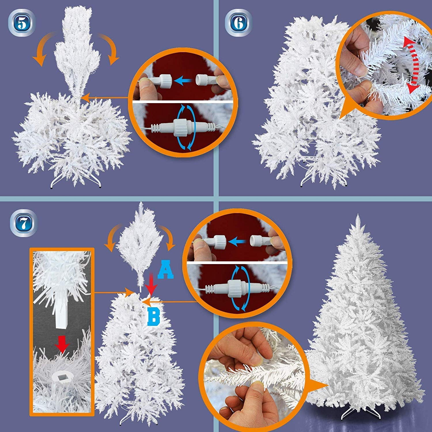 Sunrise 6.5 Artificial Christmas Tree with Metal Stand Full Tree Xmas Holiday (6.5' with 650 Clear Lights and 1880 Tips) White