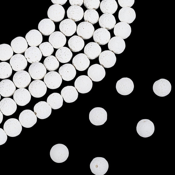 5 Brins de Perles Rondes en Roche de Lave Naturelle Brins Ronds Blancs Trou de 10mm : 1mm Environ 37 Pcs/brin 15,15 Pouces (38,5 cm)