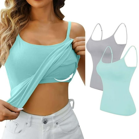 Women s Solid Color With Bra Pads Bra One Vest Camisole Top