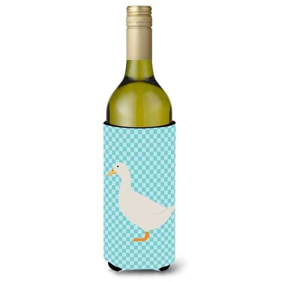 Carolines Treasures BB8034LITERK American Pekin Duck Blue Check Wine Bottle Beverge Insulator Hugger