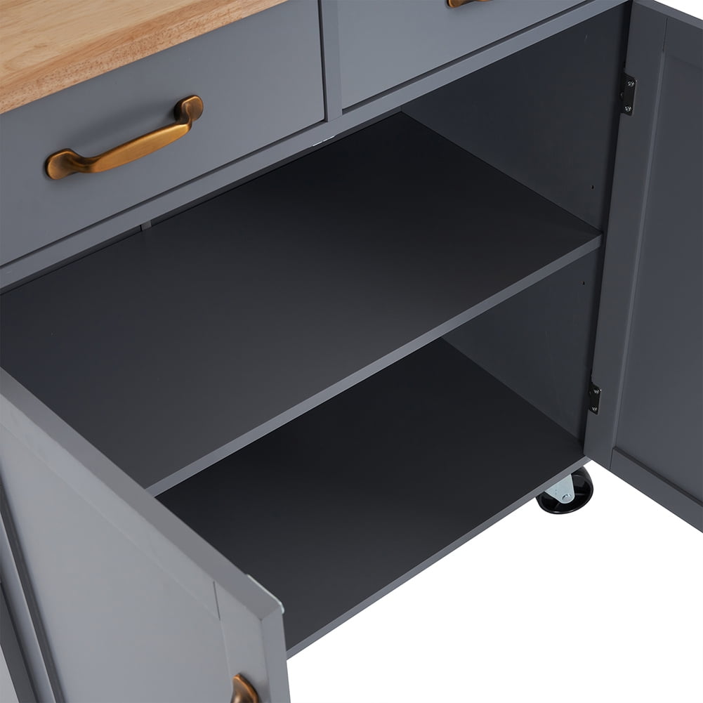 Kadyn Kitchen Island Cart, MDF Rubber Wood Dining Car with 2 Doors and 2 Drawers, Moveable Kitchen Cart for Kitchen, Gray Kadyn Kitchen Island Cart, MDF Rubber Wood Dining Car with 2 Doors and 2 Drawers, Moveable Kitchen Cart for Kitchen, Gray