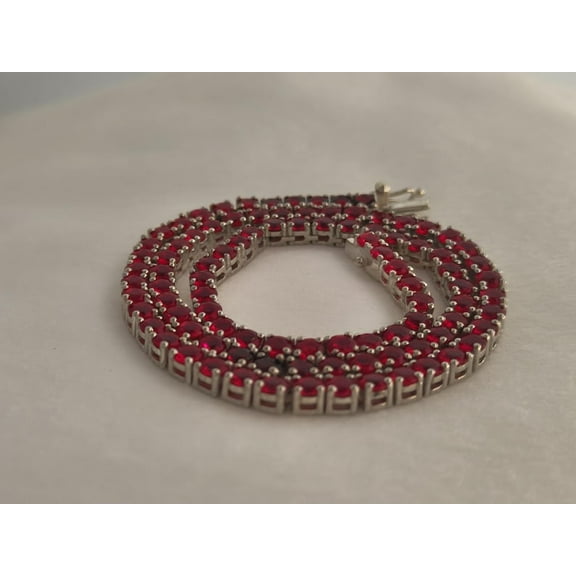 Lab Ruby Round Tennis Necklace,Yellow Gold Lab Ruby Round Tennis Necklace,Red Color Necklace,Silver Crystal Dainty Necklace For Her