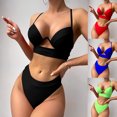 thumbnail image 4 of Ytdscs Women's Cutout Bikini Swimsuits 2PCS Sets Solid Colour Swimwear Outfits Summer Halter Tops Bathing Suits, 4 of 9