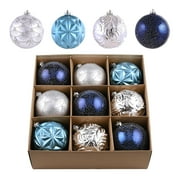 Valery Madelyn Christmas Tree AIF4Decorations Set, 9ct Navy and Silver Shatterproof Christmas Ball Ornaments Bulk, 3.94 Inches Winter Wonderland Hanging Ornaments for Christmas Trees Xmas Decor