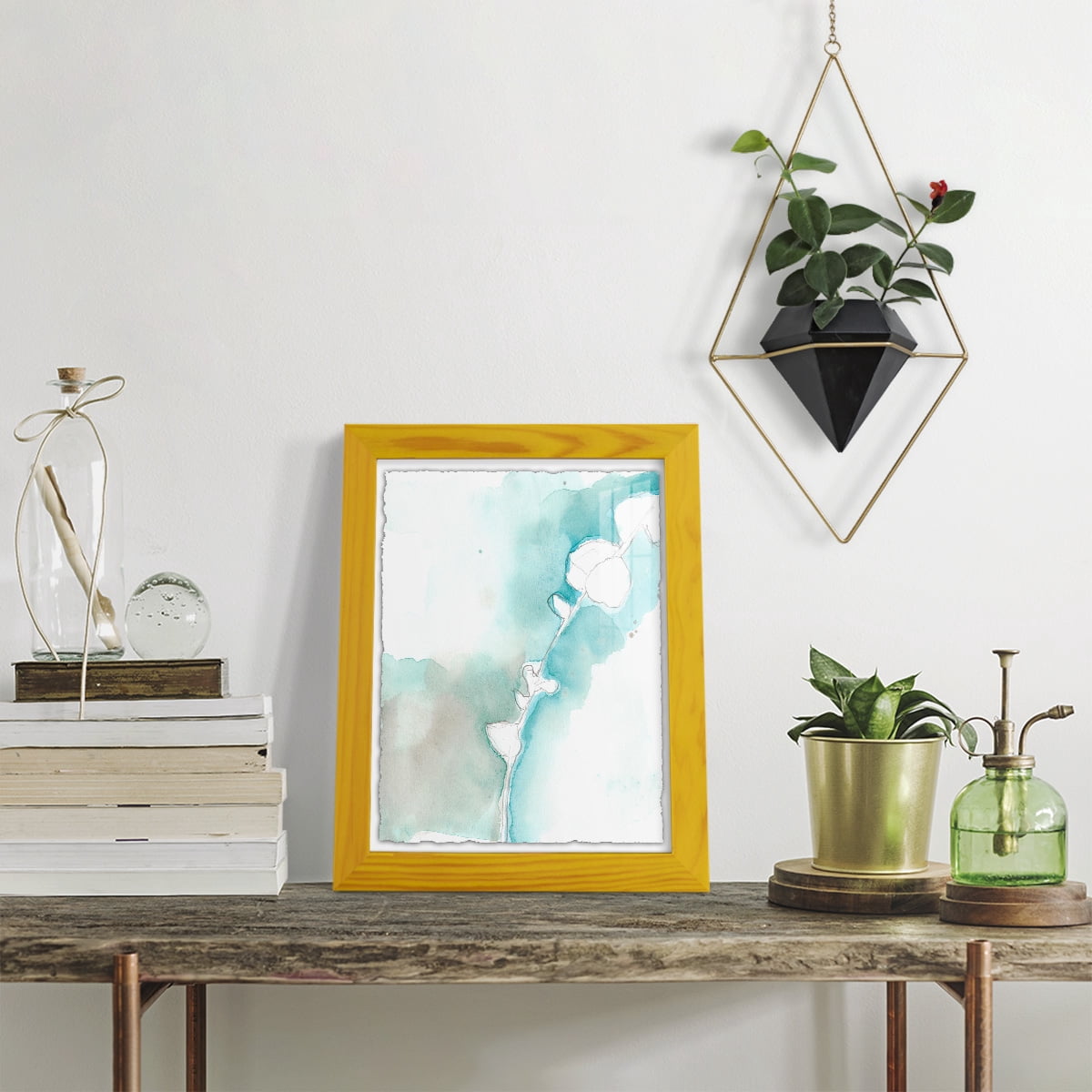 Ginkgo on Dusty Teal VII - Framed Print w/glass - Sunflower Yellow