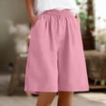 thumbnail image 7 of ZVAVZ Women Linen Shorts Casual Knee Length Bermuda Shorts Elastic Waist Wide Leg Pants With Pockets Summer Beach Lightweight Short Pant Pink,L, 7 of 7