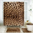 thumbnail image 3 of Hadint 4Pcs Brown Leopard Print Pattern Shower Curtain Set, Shower Curtain and Rug Set, 12 Pcs Hooks, 71inx71in, 3 of 11