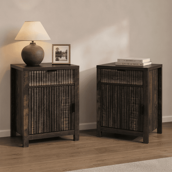 Finnhomy Set of 2 Rustic Nightstand with Drawer, 18.8”Wide Bedside Table with Storage, Heavy-Duty End Table
