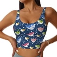 thumbnail image 2 of Haiem Colorful Cartoon Shark Pattern Womens Sports Bra - U Neck Padded Low Impact Yoga Bra Workout Crop Top Gym Moisture-Wicking Workout Vest -Medium, 2 of 9