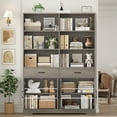 thumbnail image 5 of Homfa 69'' Tall Bookcase with 2 Drawers, 6-Tier 6 Cubes Display Bookshelf for Living Room, 4 Doors Double Row Bookcase with Adjustable Shelves, Gray, 5 of 8