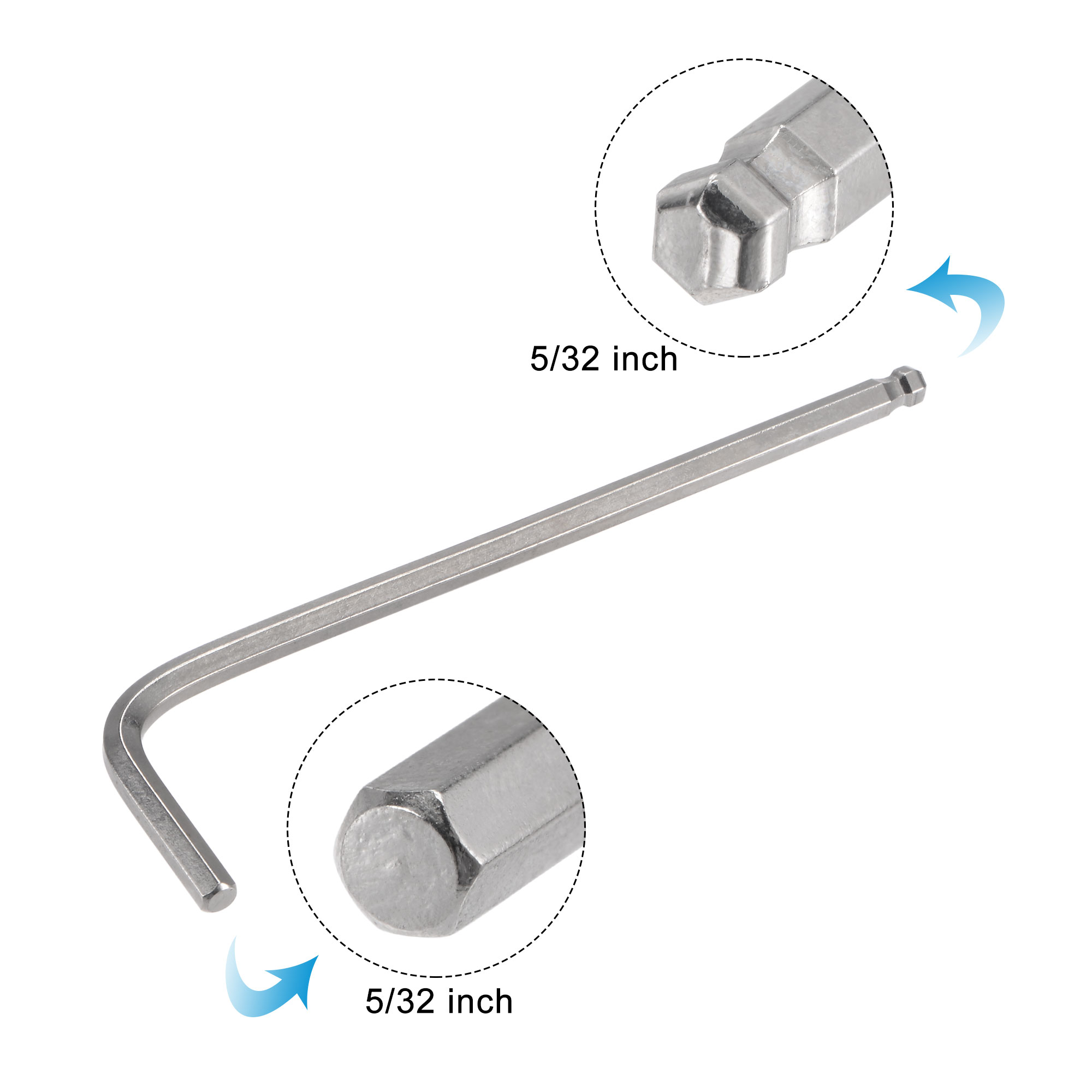 Unique Bargains Ball End Hex Key Wrench L Shaped Long Arm CR-V Silver 5/32"