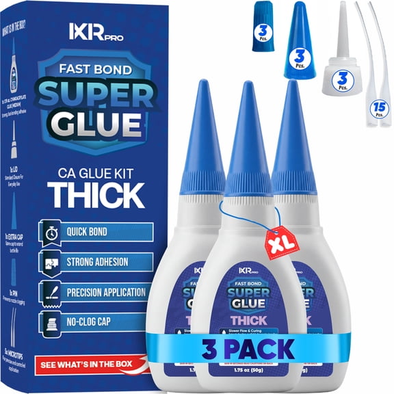 IXIRPRO CA Glue Thick Kit (3 Pack, 1.75 oz Each) – Thick Viscosity Cyanoacrylate Adhesive for Wood, Metal, Plastic, Crafts, and Gap Filling Repairs