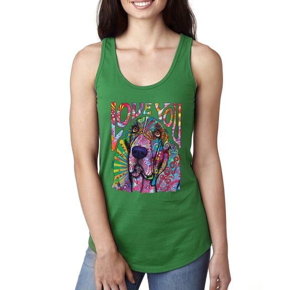 Colorful Beagle | Dogs Love You | Dean Russo Art Animal Lover Ladies Racerback Tank Top, Kelly, Small