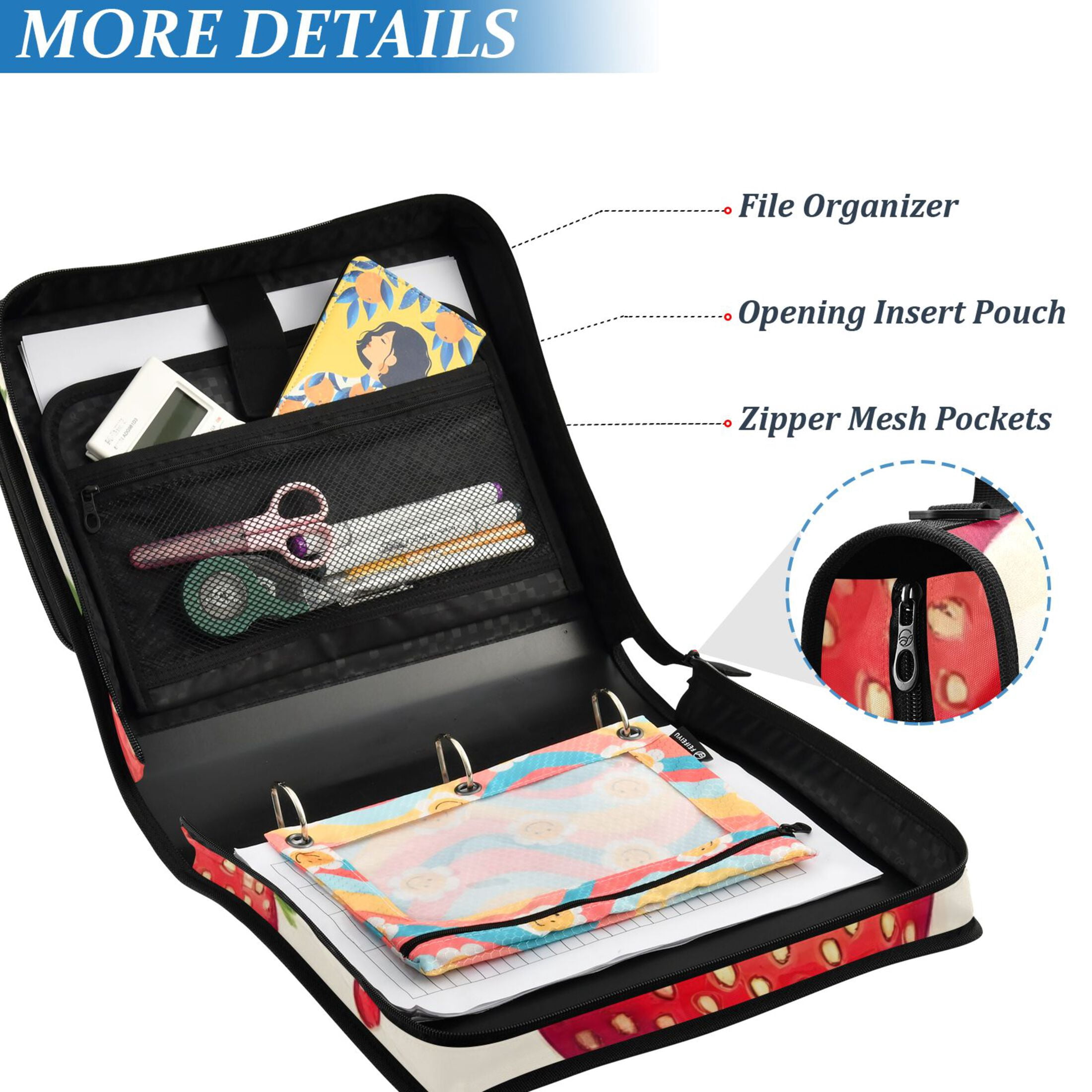 ALAZA Zipper Binder Strawberries 3 Ring Trapper Keeper File Folder Organizer Bag