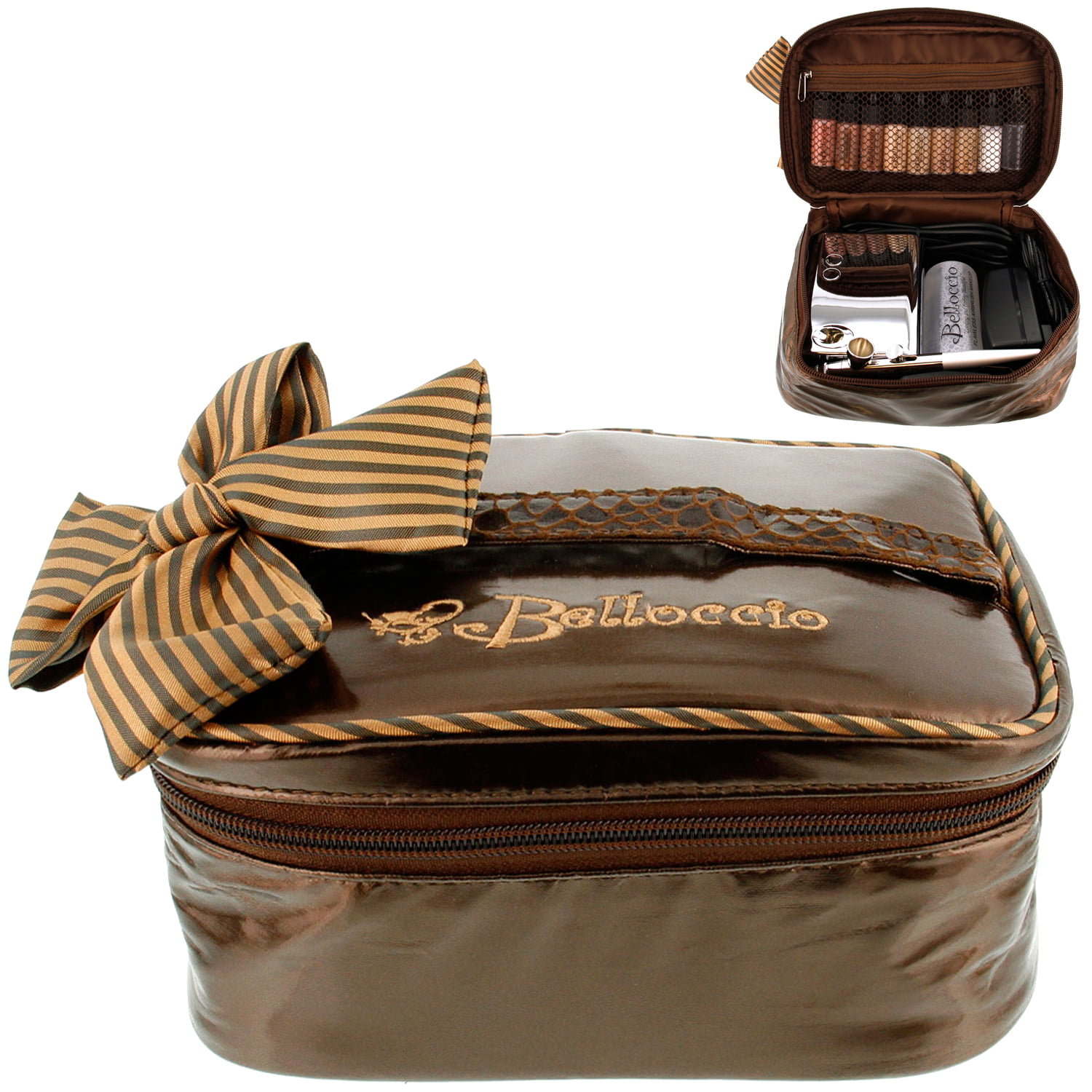 Belloccio Airbrush Makeup Travel Carry Bag Brown Cosmetic Organizer Storage Case - 0
