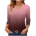 thumbnail image 2 of Women's 3/4 Sleeve Tops Fashion Casual Solid-color Gradient Base V-neck Work Blouses——Wine∣2XL, 2 of 6