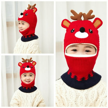 

Leutsin Toddler Kids Boy Deer Hat Winter Warm Knit Crochet Thick Scarf Earflap Hood Caps