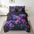 thumbnail image 2 of jejeloiu Chic Neon Butterfly 7-Piece Bedding Comforter Set,Wild Flying Animal King Bedding Sets,Purple Black Bed Sheets For Girls Kids,Ultra Soft Home Decor Reversible, 2 of 8