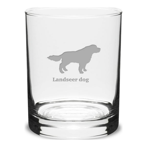 Landseer Dog Deep Etched 14 oz Classic Double Old Fashion Glass