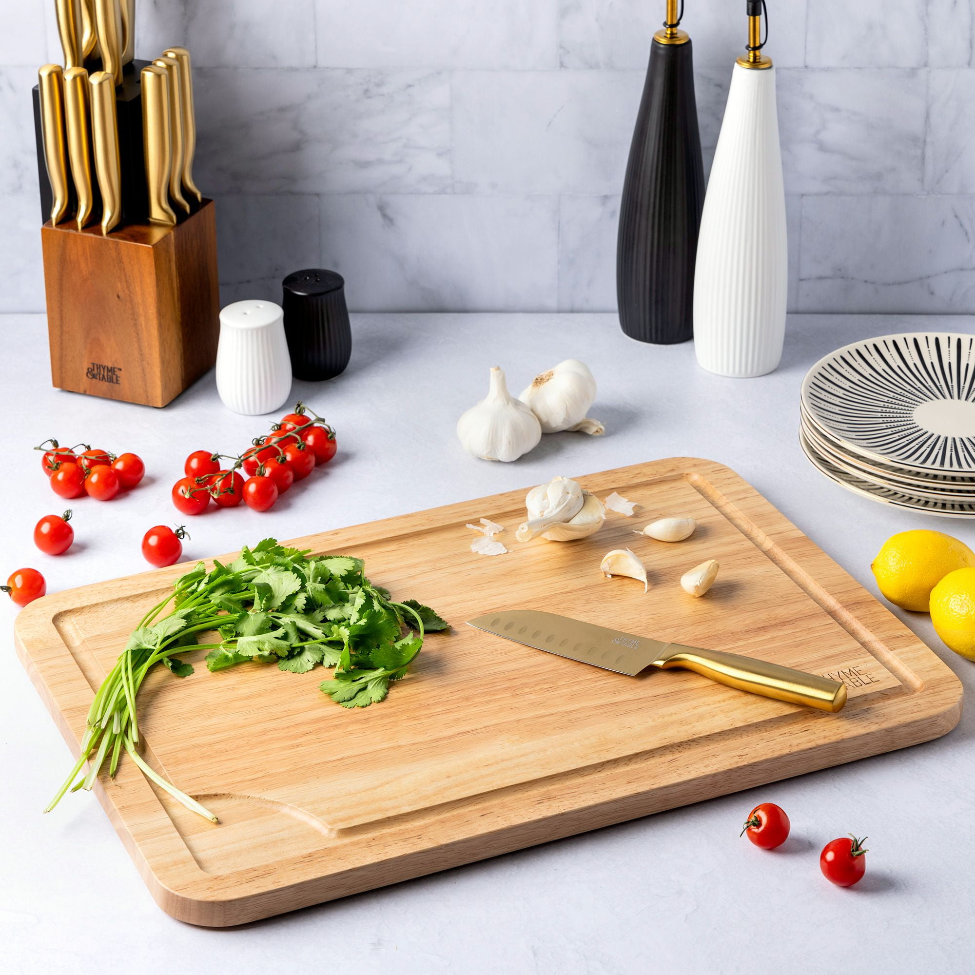 Thyme & Table Extra Large 14"x20" Rubberwood Cutting Board with Anti-Slip Grips