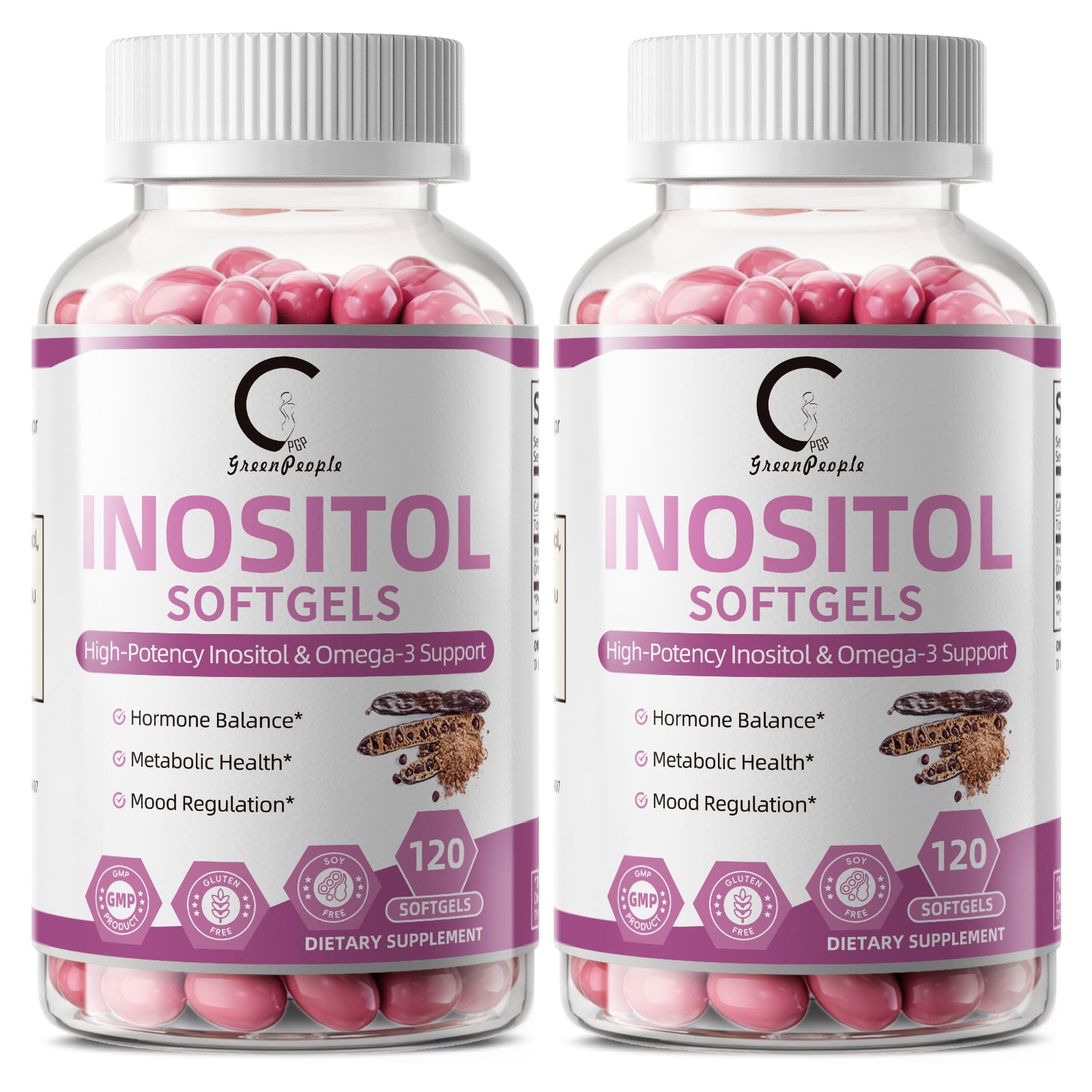 (2 Pack) Myo-Inositol & D-Chiro-Inositol 1000mg + Omega-3 640mg Supplements, Natural Formula for Hormonal Balance & Ovarian Health, 240 Softgels
