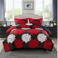 thumbnail image 2 of Marina Decoration Home Decor Ultra Soft Luxury Fluffy Goose Down Alternative Bedding Printed Comforter Set, Modern Red White Floral Black Base Pattern, 2 of 6
