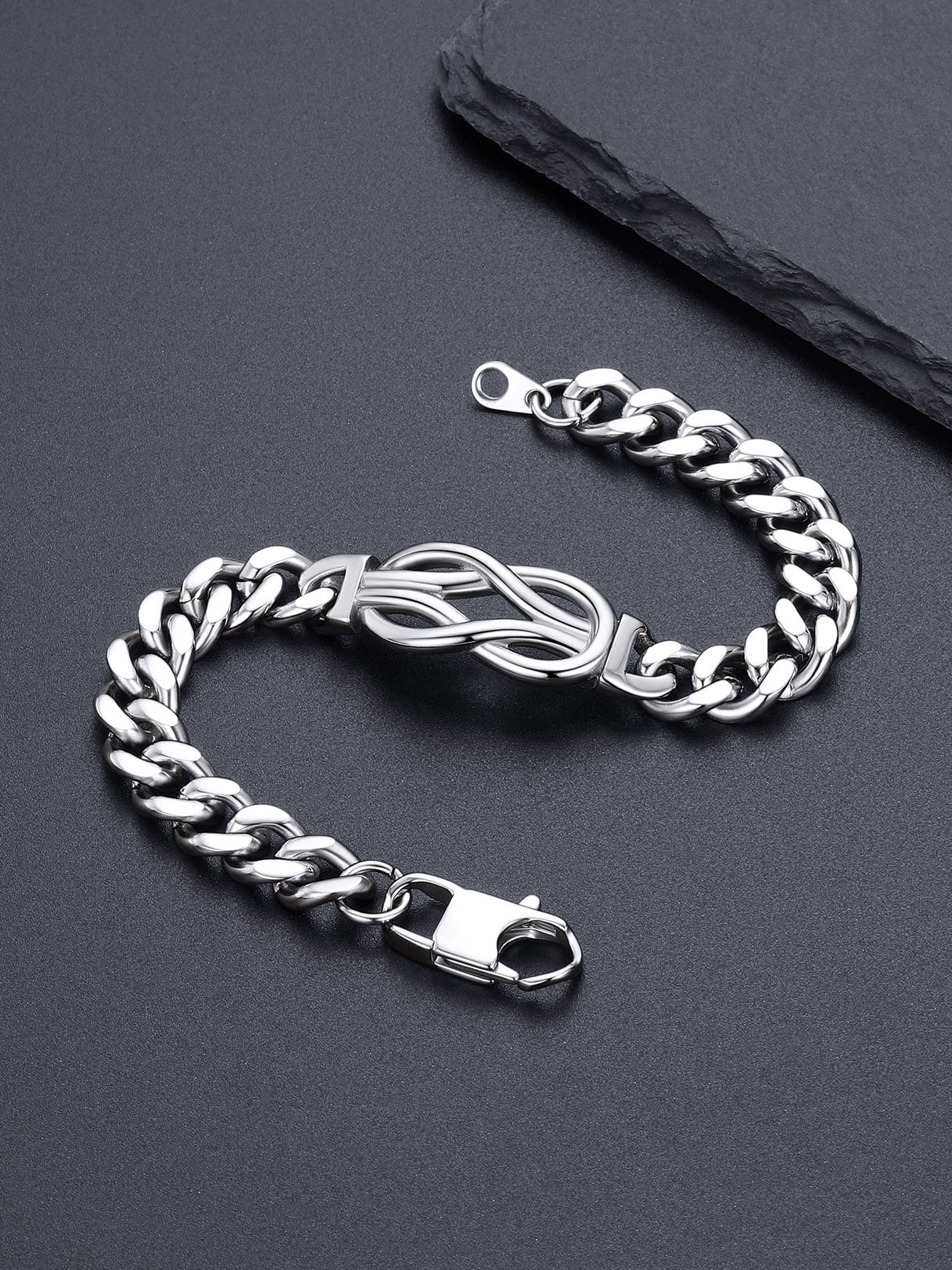 Bandmax 8.26'' Cuban Chain Bracelet for Men Women Stainless Steel Love Infinity Knot Bracelet Link Chain Gift with Specific Card for Grandson