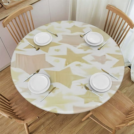 HAOXIT Decorative Fitted Table Cover for Round Tables Stars Polyester Elastic Edged Table Cloth Abstract Style Stars with Lines Vintage Print Table Pad Fit Round Table for Kitchen & Party 54-58