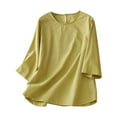 thumbnail image 2 of YHAJDS Women's Shirts Linen Round Neck Loose Casual Pullover Spring Summer Top, 2 of 3