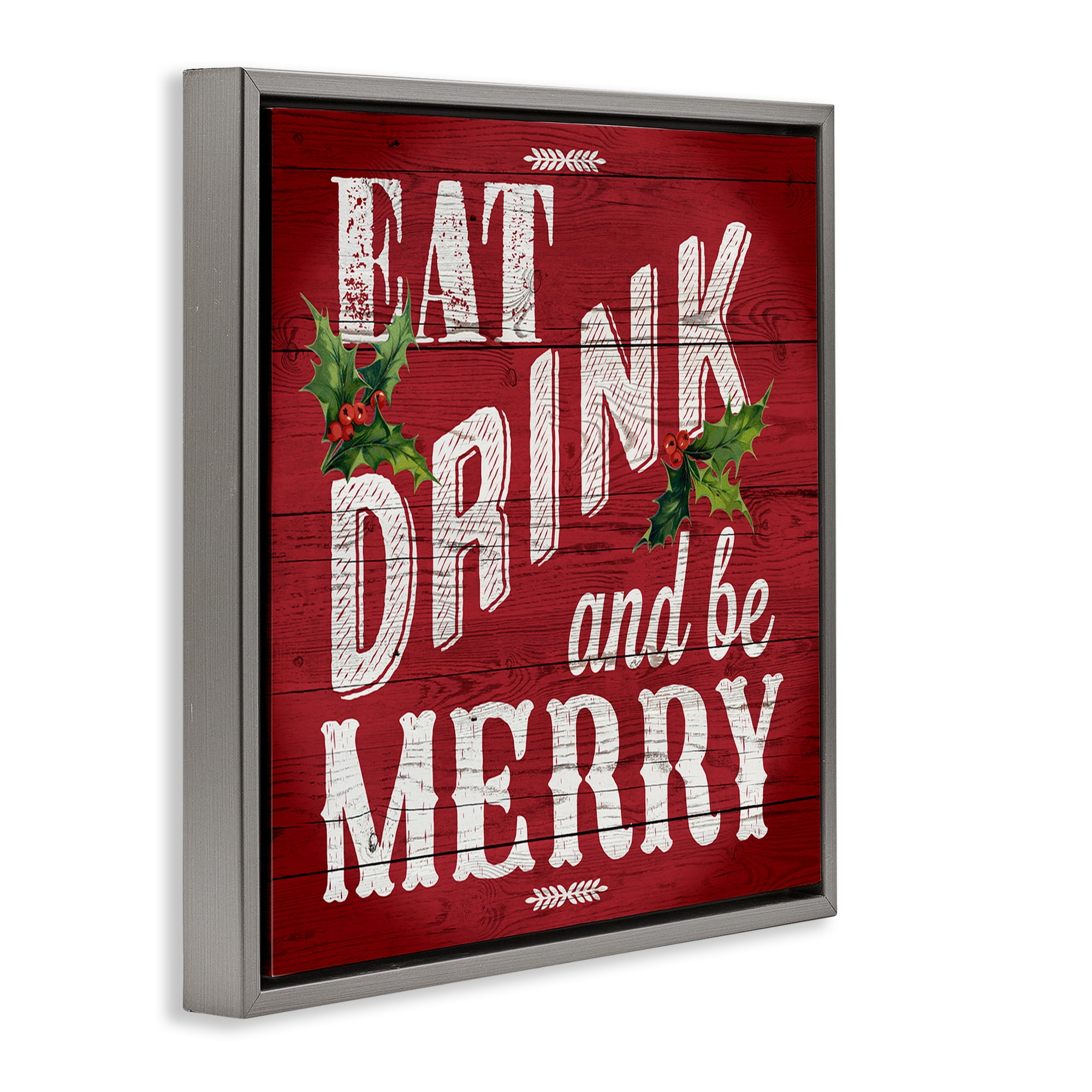 Stupell Industries Vintage Be Merry Holiday Painting Gray Floater Framed Canvas Art Prints Wall Art, 25 x 25