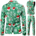 thumbnail image 5 of Trajes navideños para hombre, traje de 3 piezas de corte regular, estampado de copos de nieve, muñeco de nieve, chaqueta, pantalones, chalecos, conjunto de traje para hombre para Navidad, 5 of 5