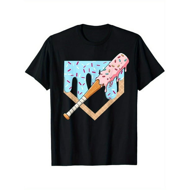Camiseta deportiva de béisbol Cool Sport Home Plate Drip para niños, diseño de helado de béisbol, para niños, tendencia de moda, camiseta de fondo, transpirable, informal, cómoda, ropa de calle, cam
